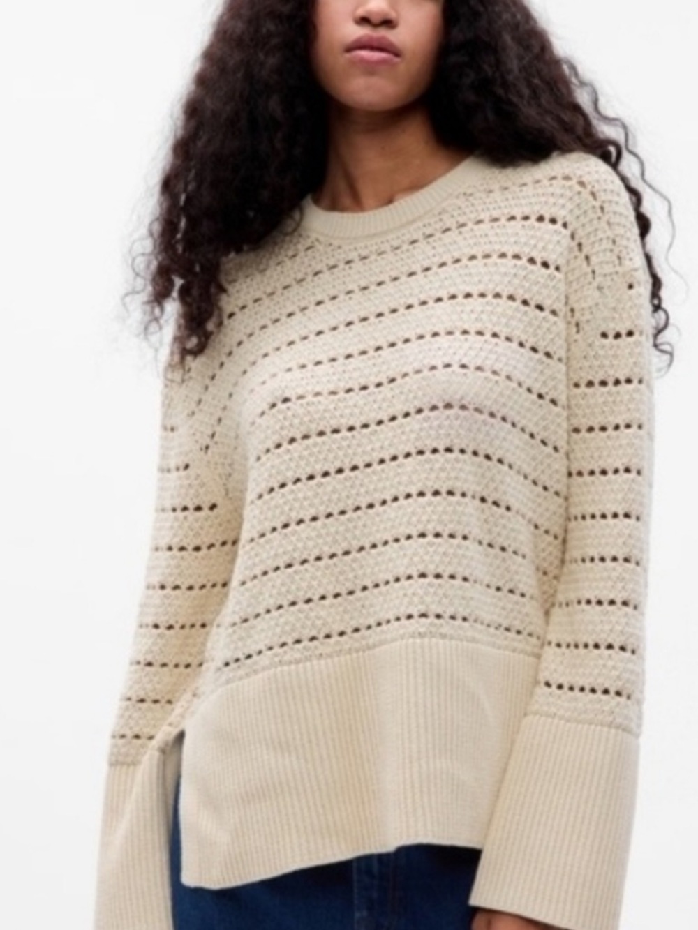 Fisherman Sweater GAP Cream Knit Small Coastal Cozy Cabincore Pullover Ribbed